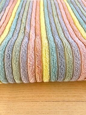 NWT Set of Two (2) Rachel Zoe Cotton Rainbow Striped Pastels Towels